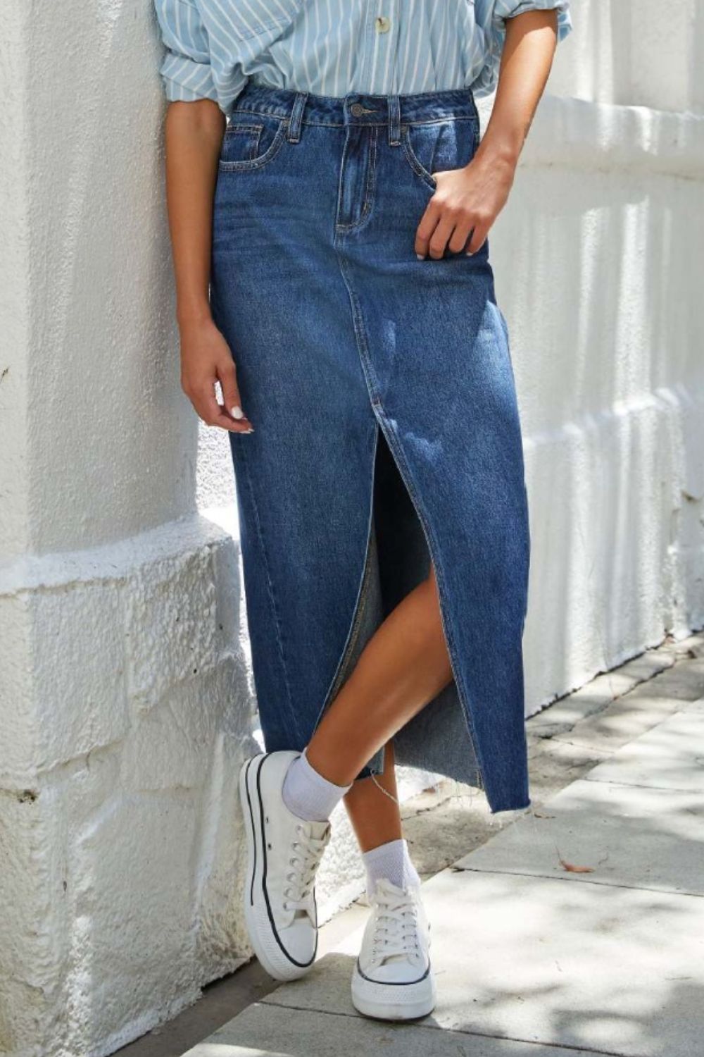 Slit Midi Denim Skirt