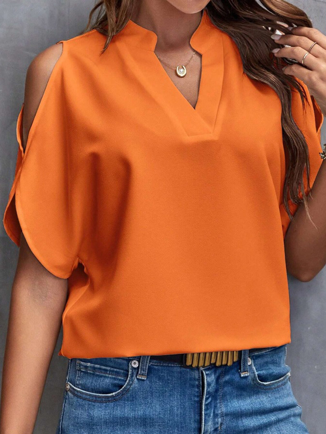 Notched Half Sleeve Blouse