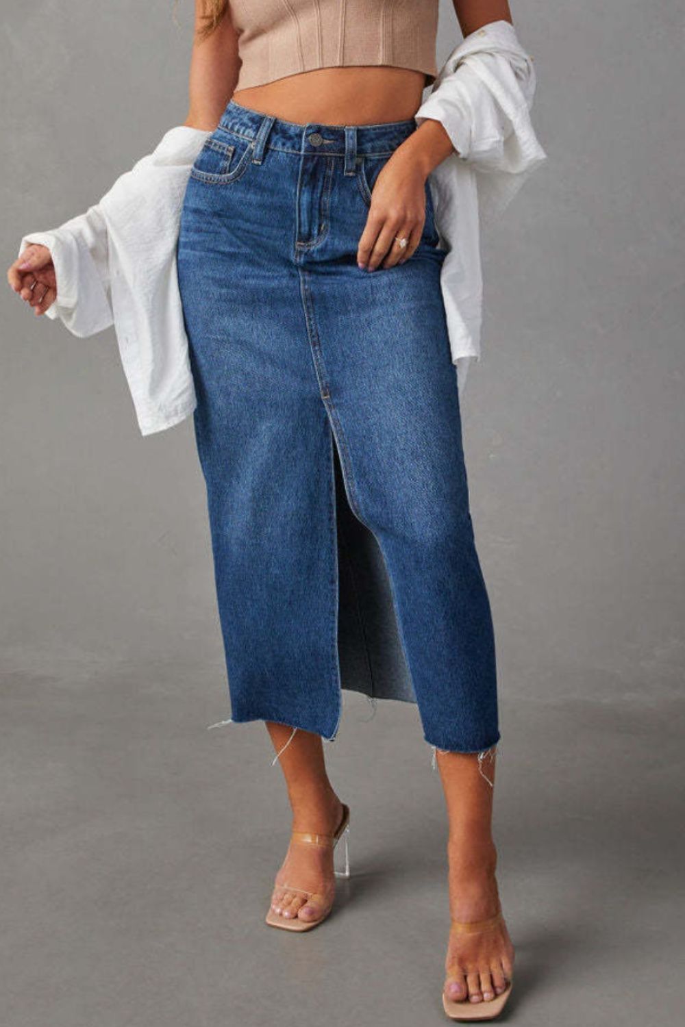 Slit Midi Denim Skirt