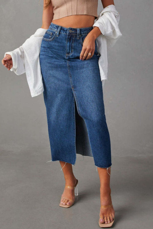 Slit Midi Denim Skirt