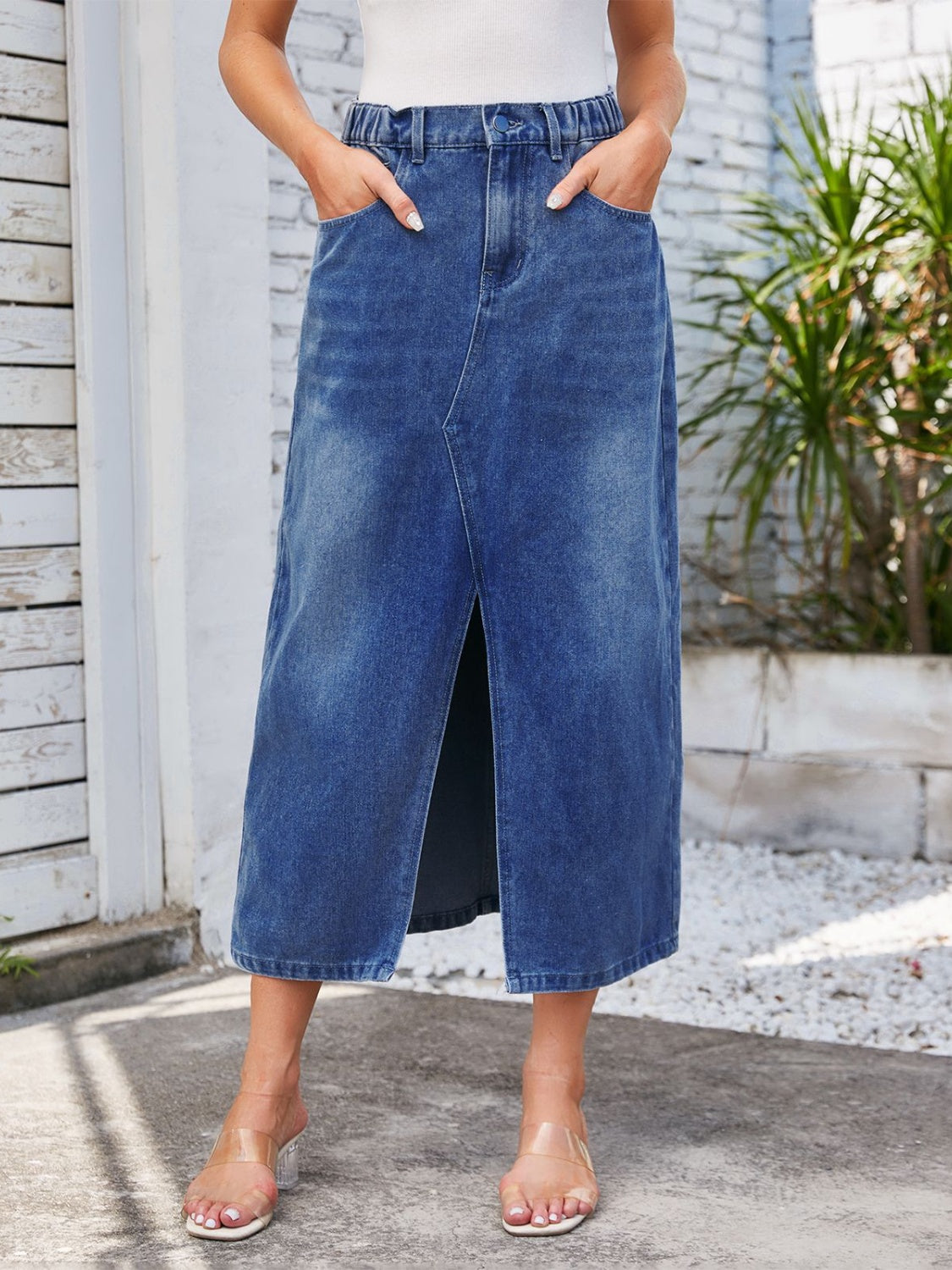 Slit Midi Denim Skirt