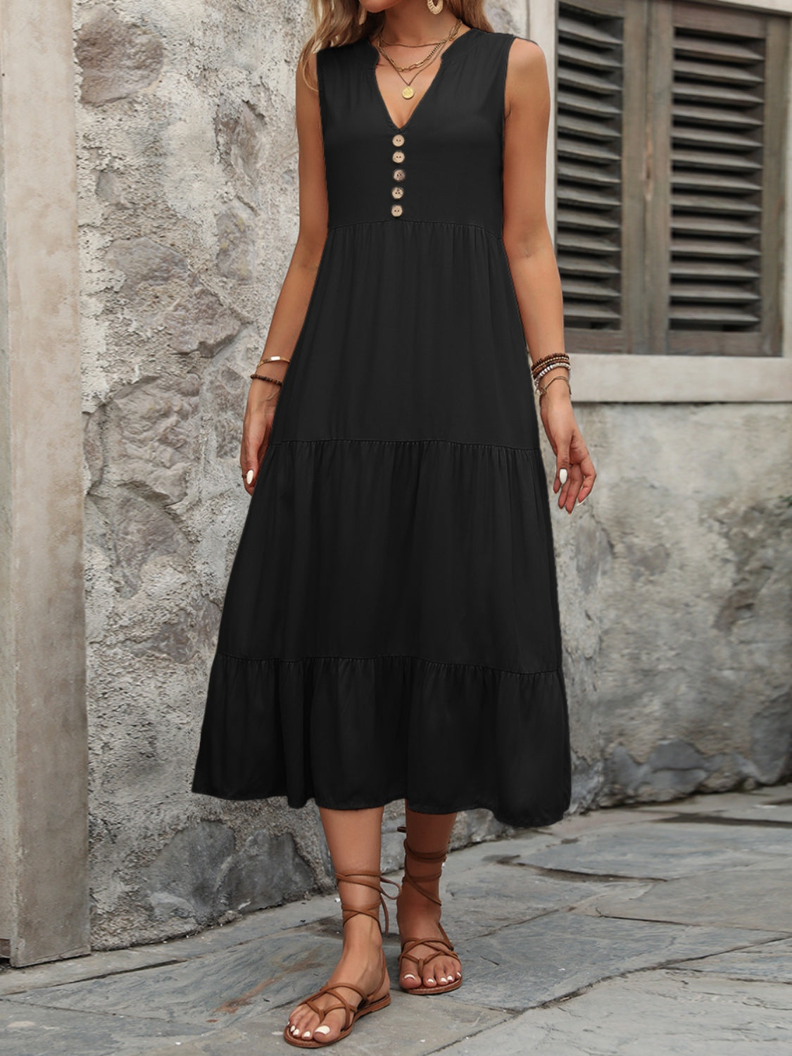 Button Notched Dress