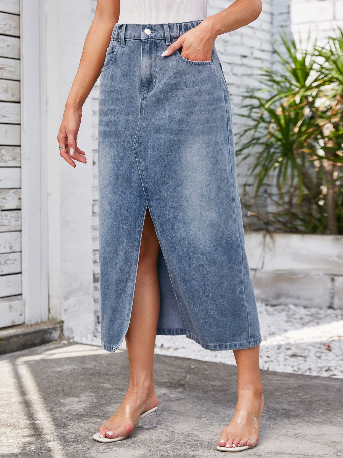 Slit Midi Denim Skirt