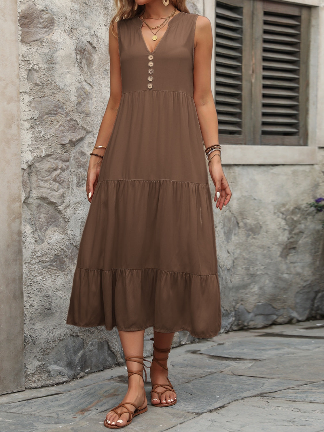 Button Notched Dress