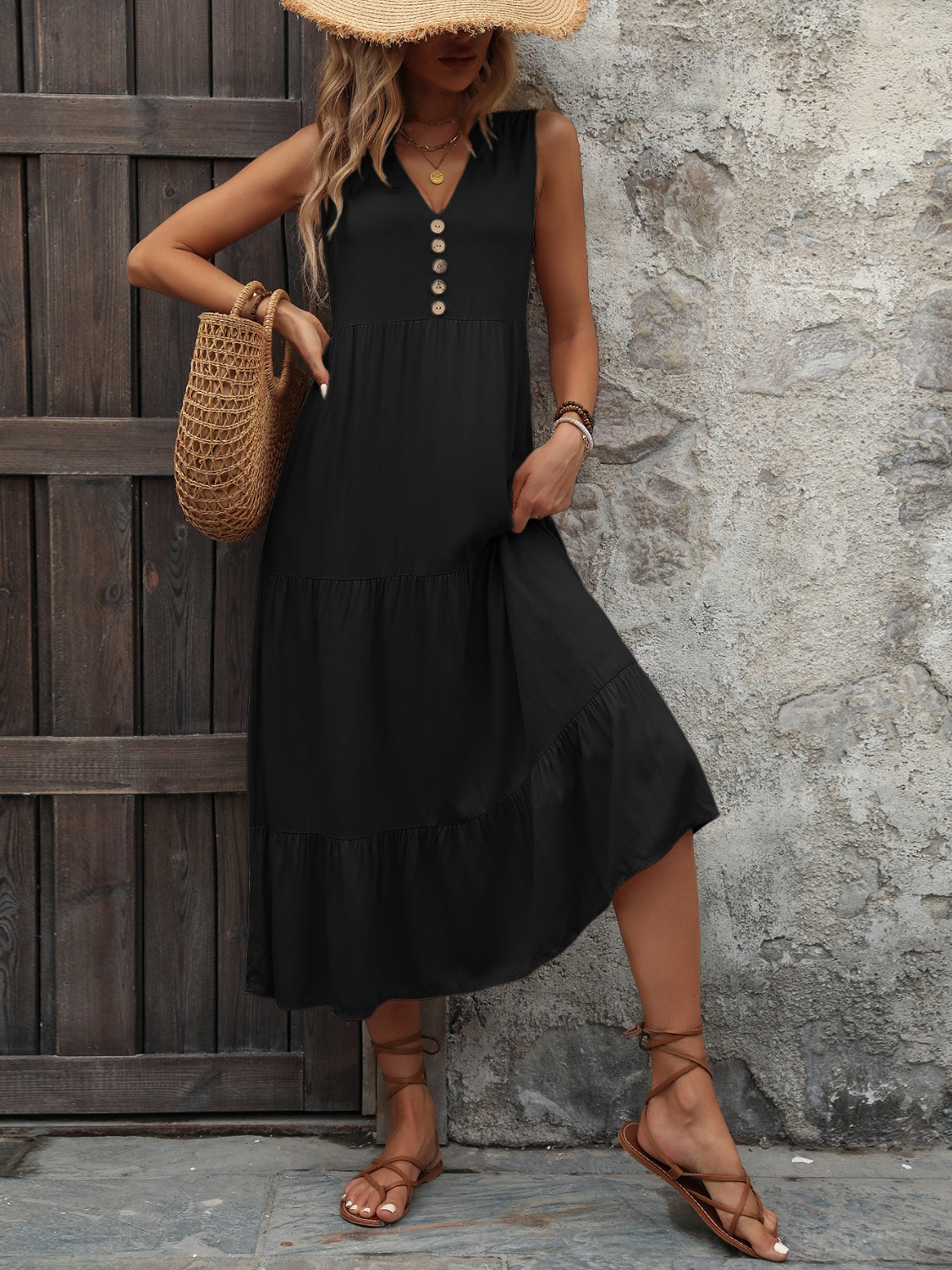 Button Notched Dress