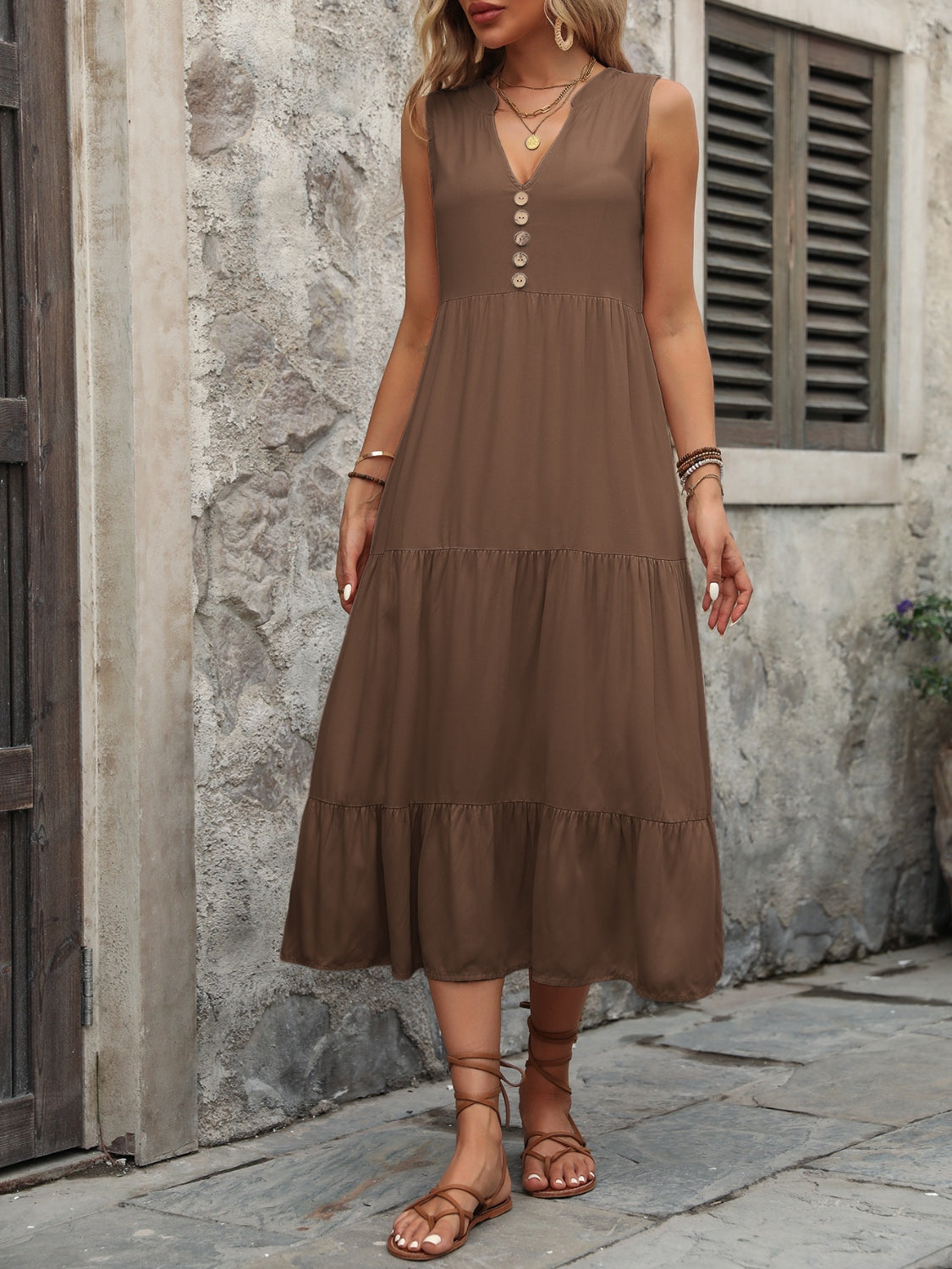 Button Notched Dress