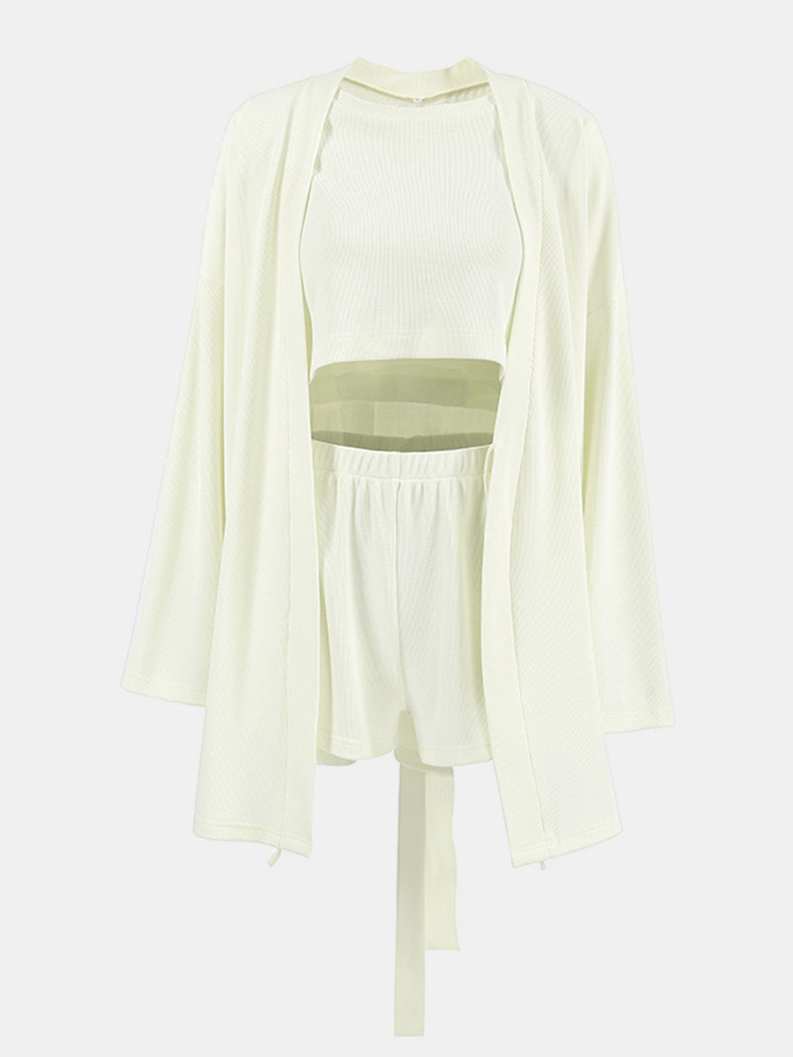 Waffle T-Shirt, Cardigan and Shorts Set