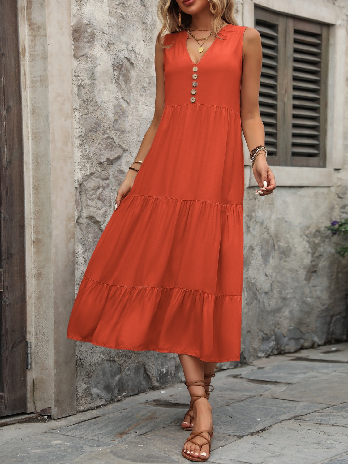 Button Notched Dress