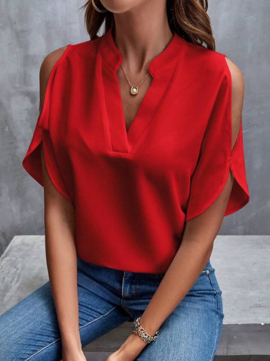 Notched Half Sleeve Blouse