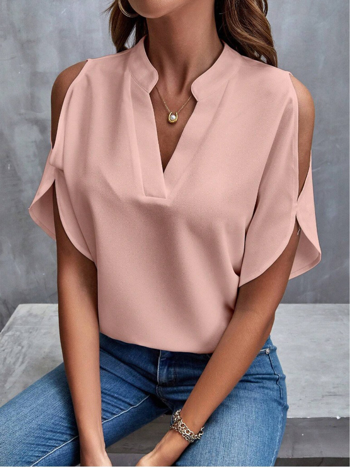 Notched Half Sleeve Blouse