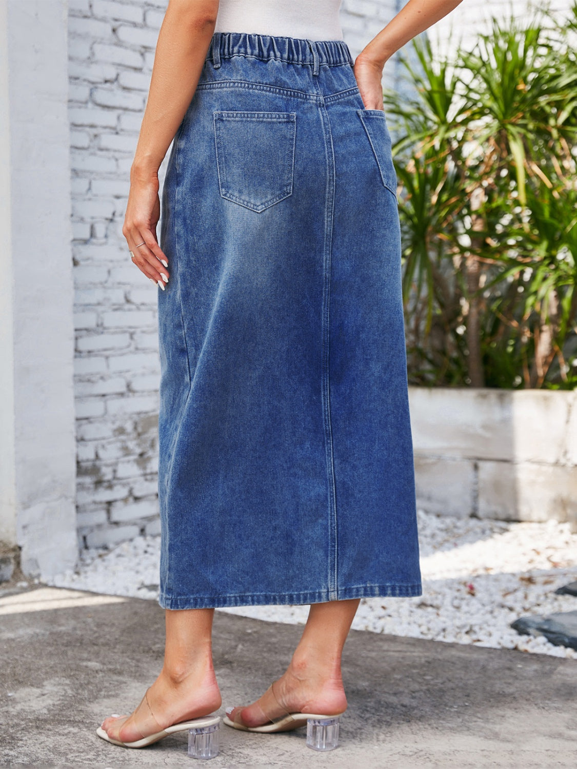 Slit Midi Denim Skirt