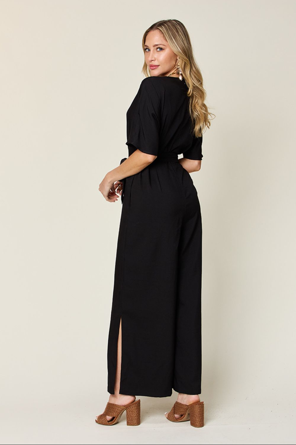 V-Neck Tie Slit Jumpsuit