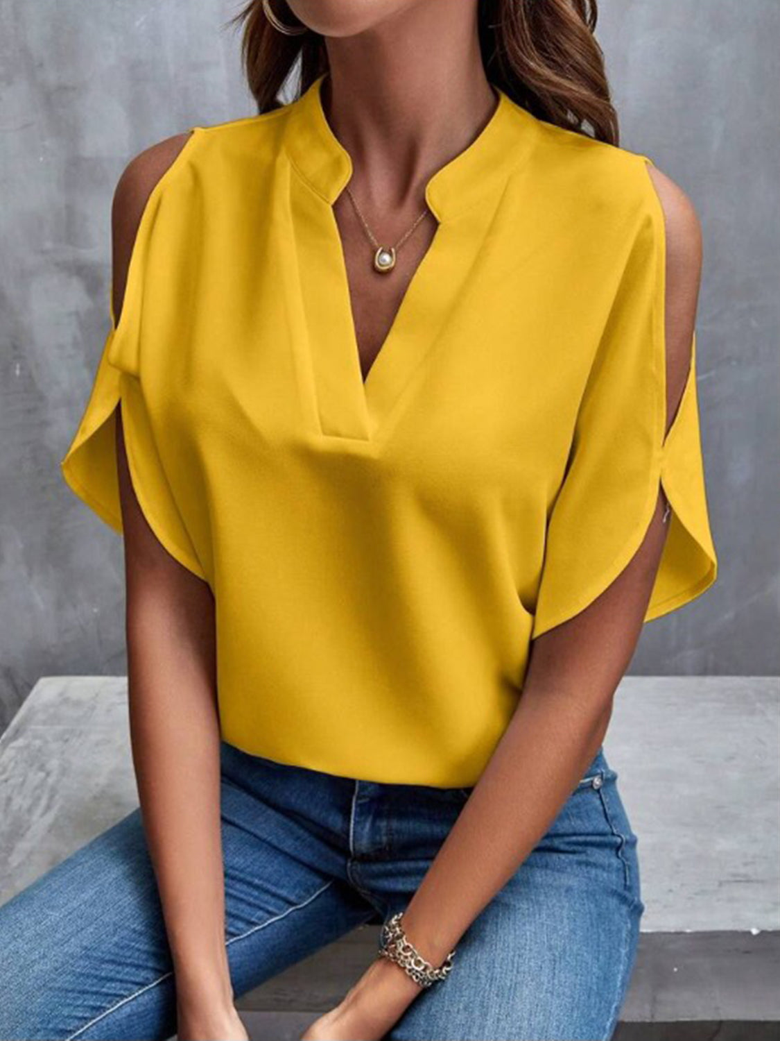 Notched Half Sleeve Blouse