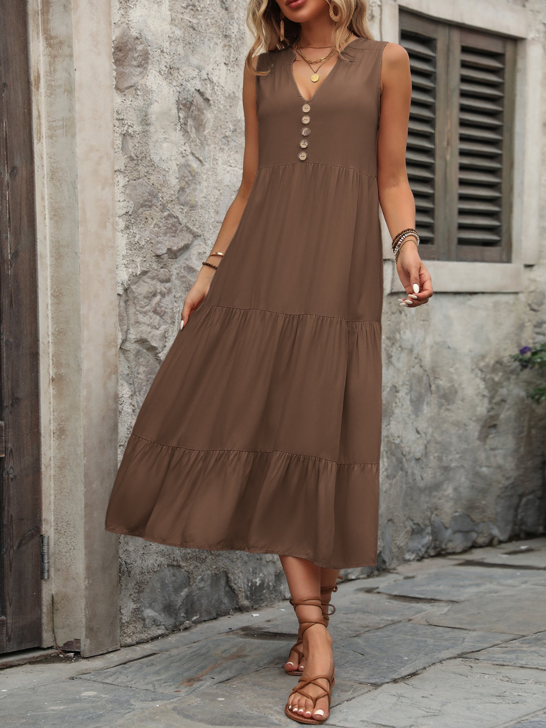 Button Notched Dress