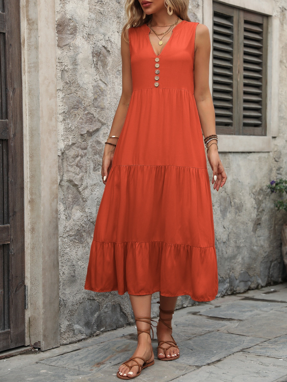 Button Notched Dress