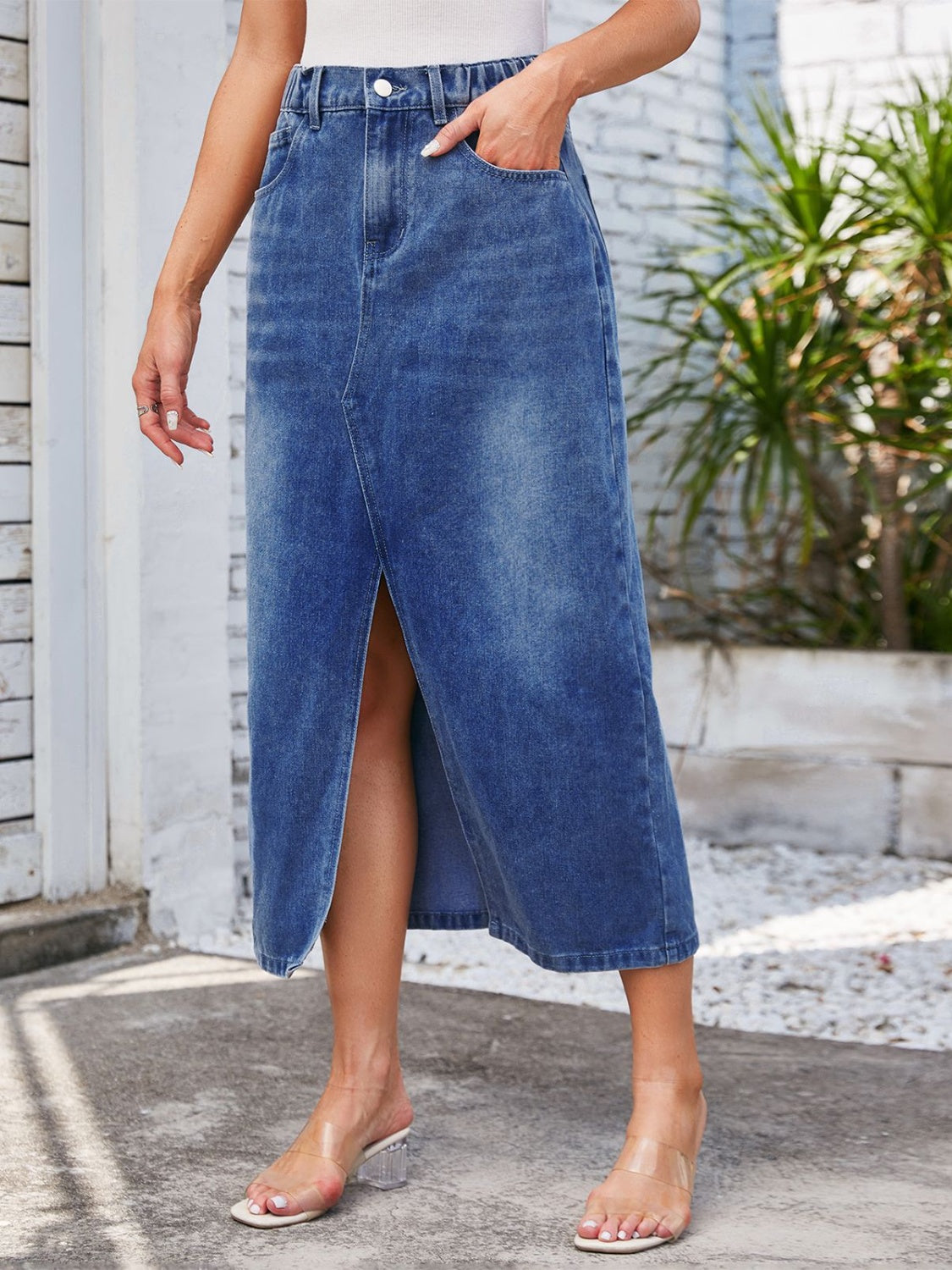 Slit Midi Denim Skirt