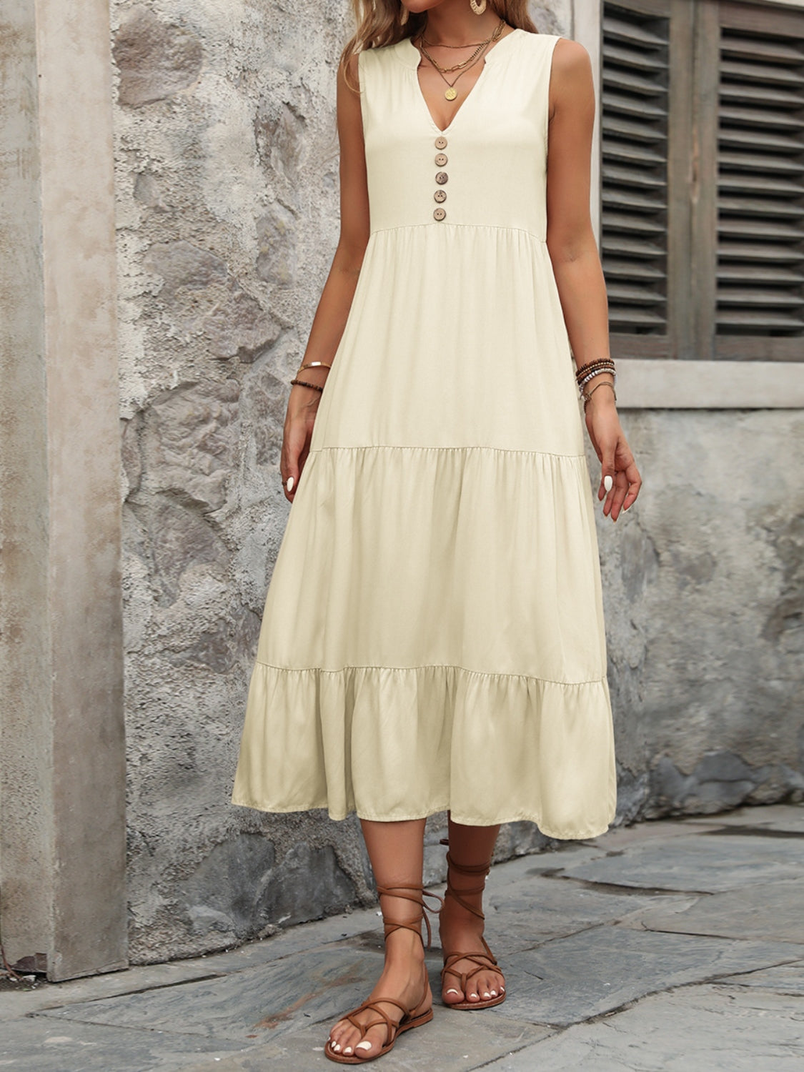 Button Notched Dress