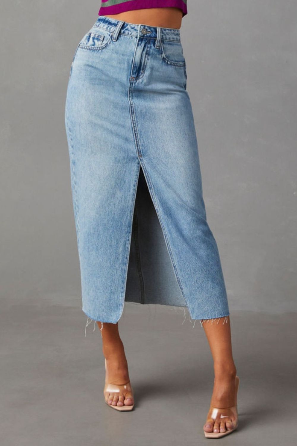 Slit Midi Denim Skirt