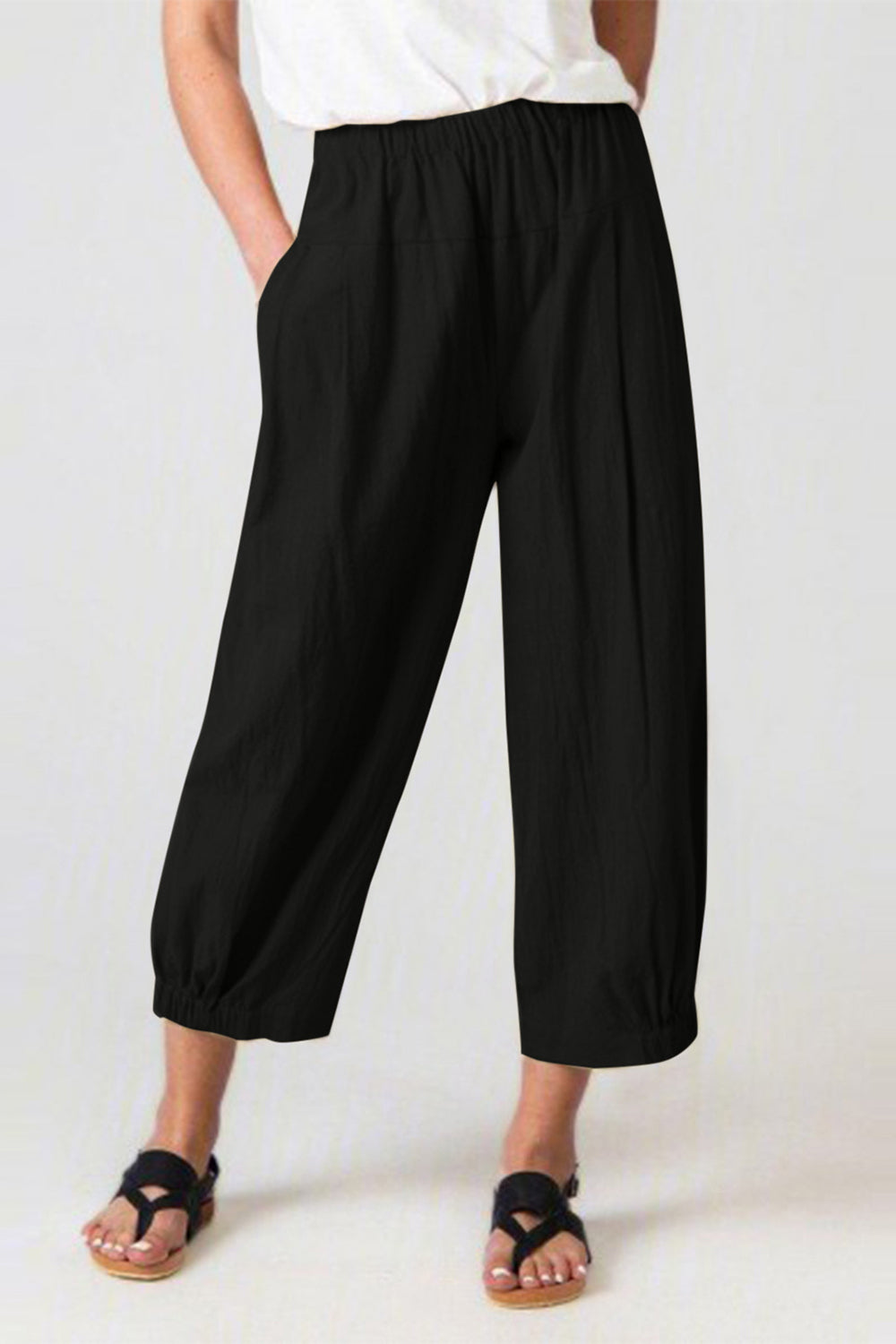 Elastic Waist Cropped Pants