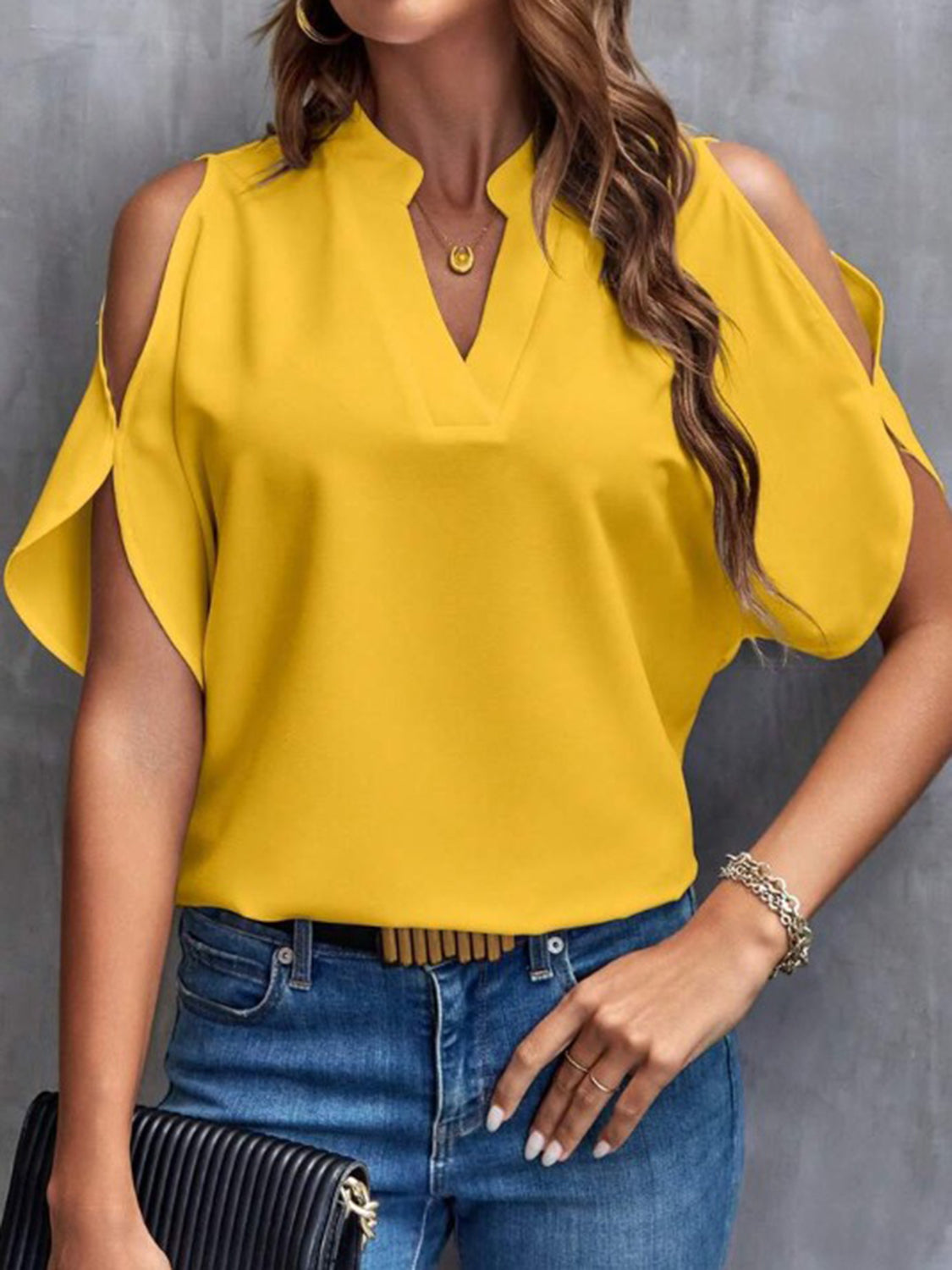 Notched Half Sleeve Blouse