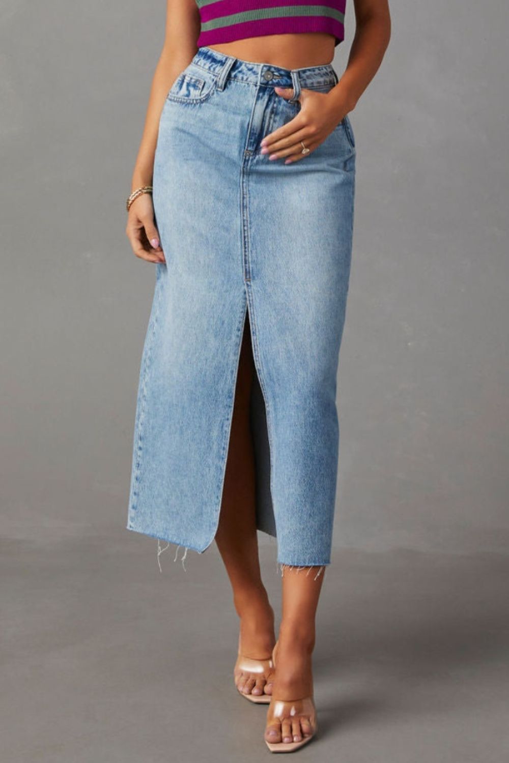 Slit Midi Denim Skirt
