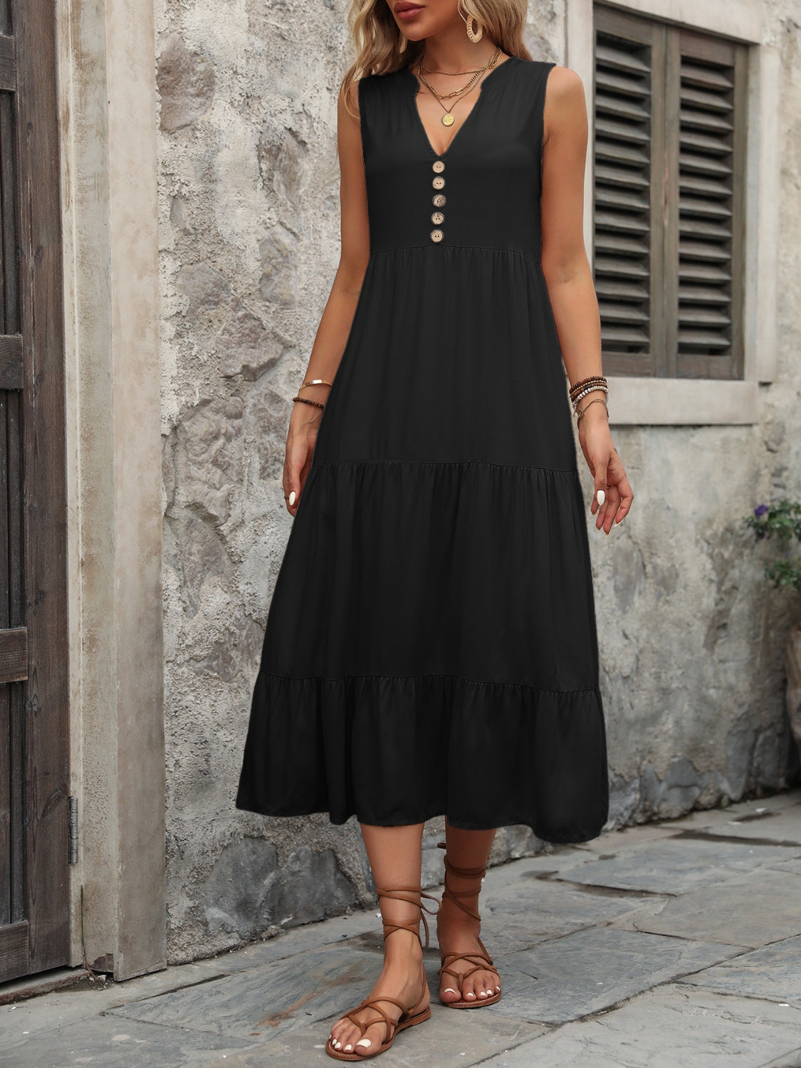 Button Notched Dress