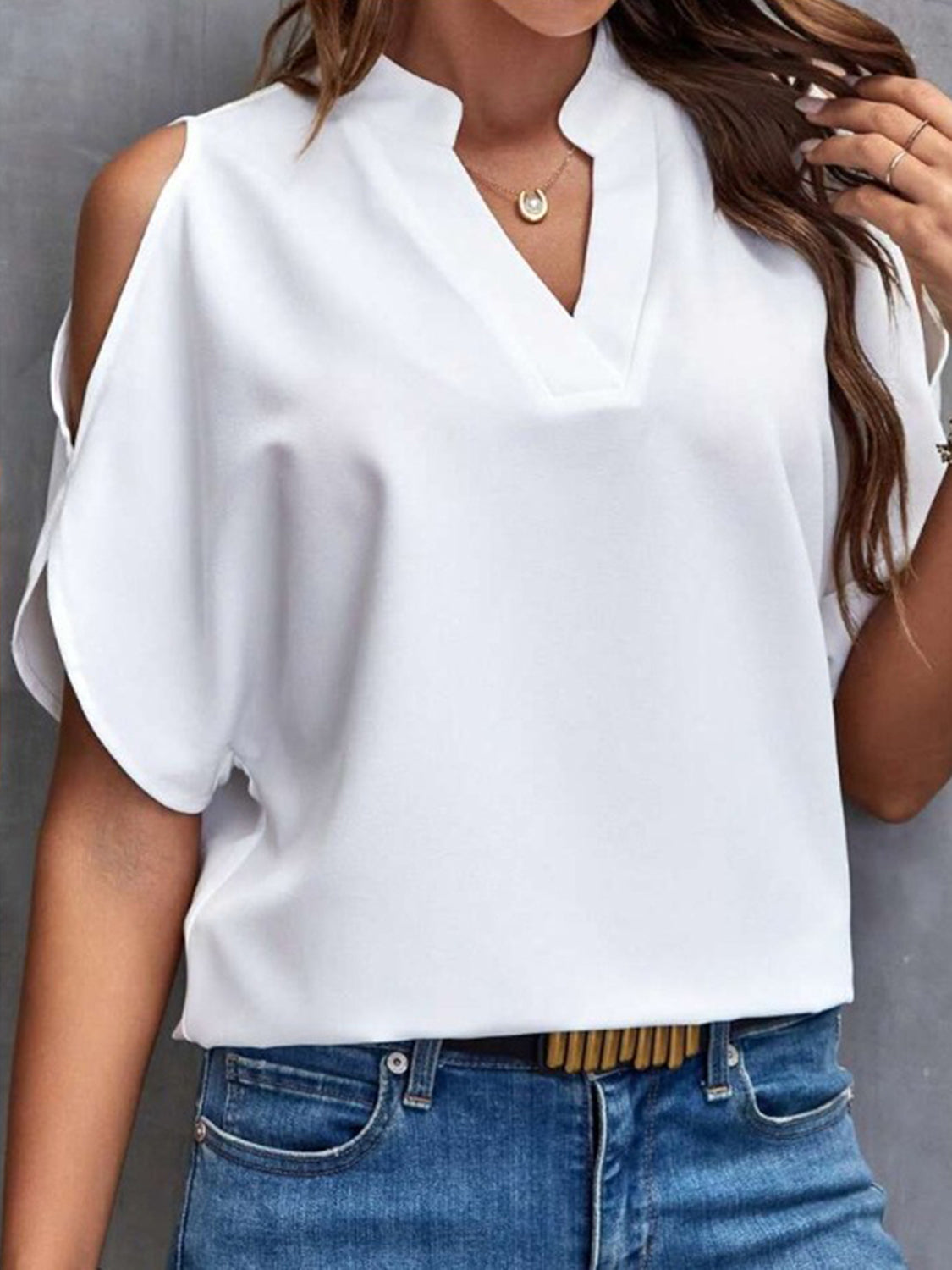 Notched Half Sleeve Blouse