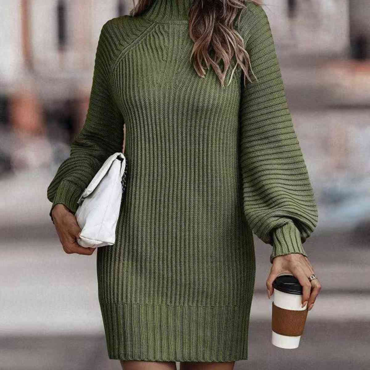 Lantern Sleeve Sweater Dress