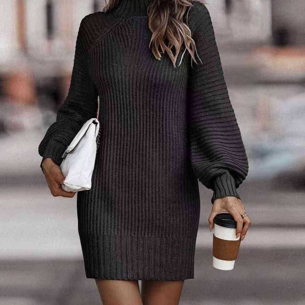 Lantern Sleeve Sweater Dress