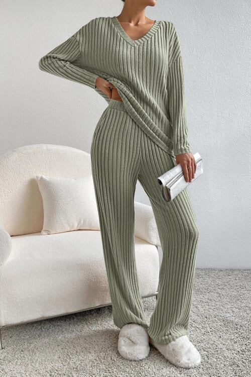 V-Neck Top and Pants Set