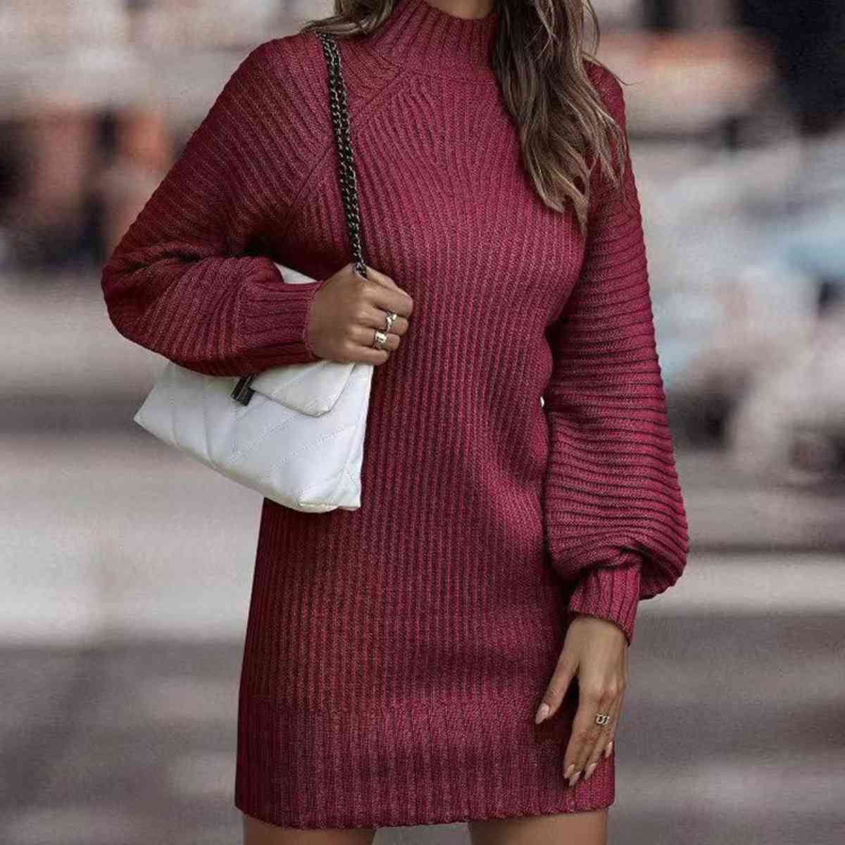 Lantern Sleeve Sweater Dress