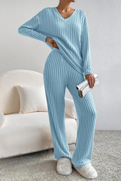 V-Neck Top and Pants Set