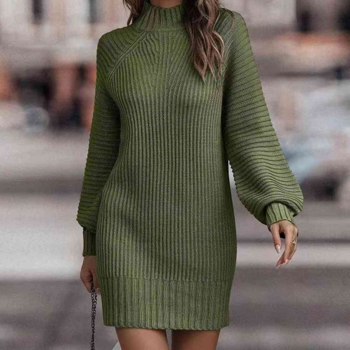 Lantern Sleeve Sweater Dress