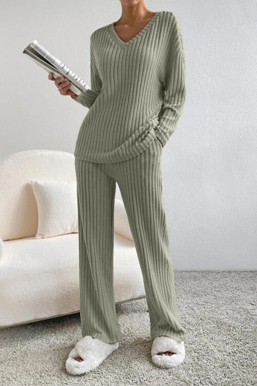 V-Neck Top and Pants Set