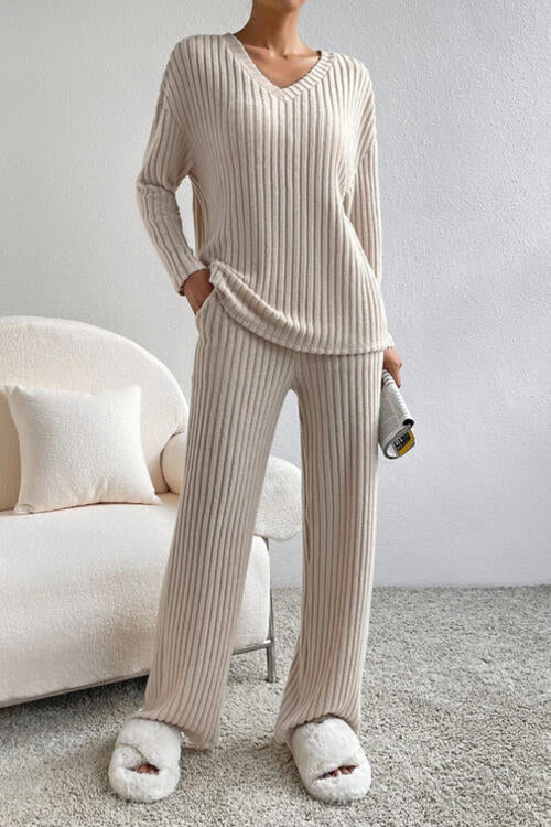 V-Neck Top and Pants Set