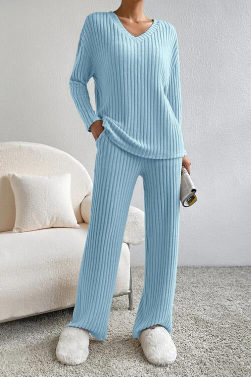 V-Neck Top and Pants Set