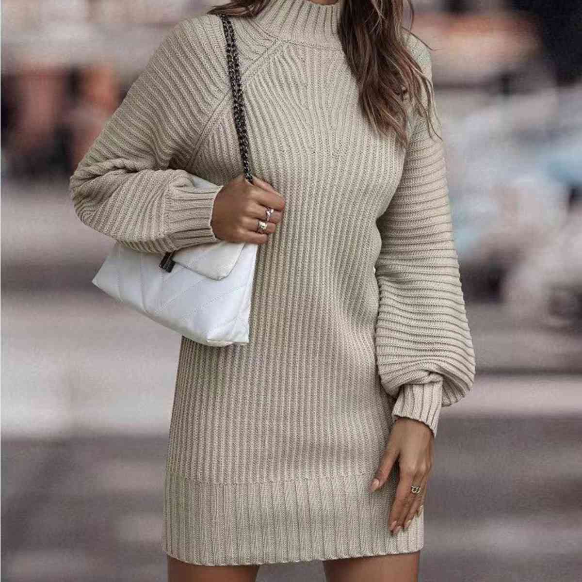 Lantern Sleeve Sweater Dress