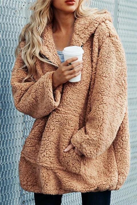 Half Zip Up Teddy Hoodie