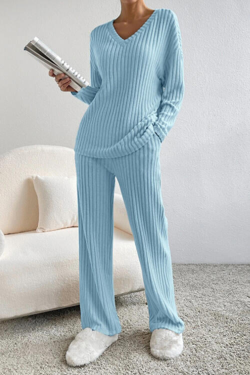 V-Neck Top and Pants Set
