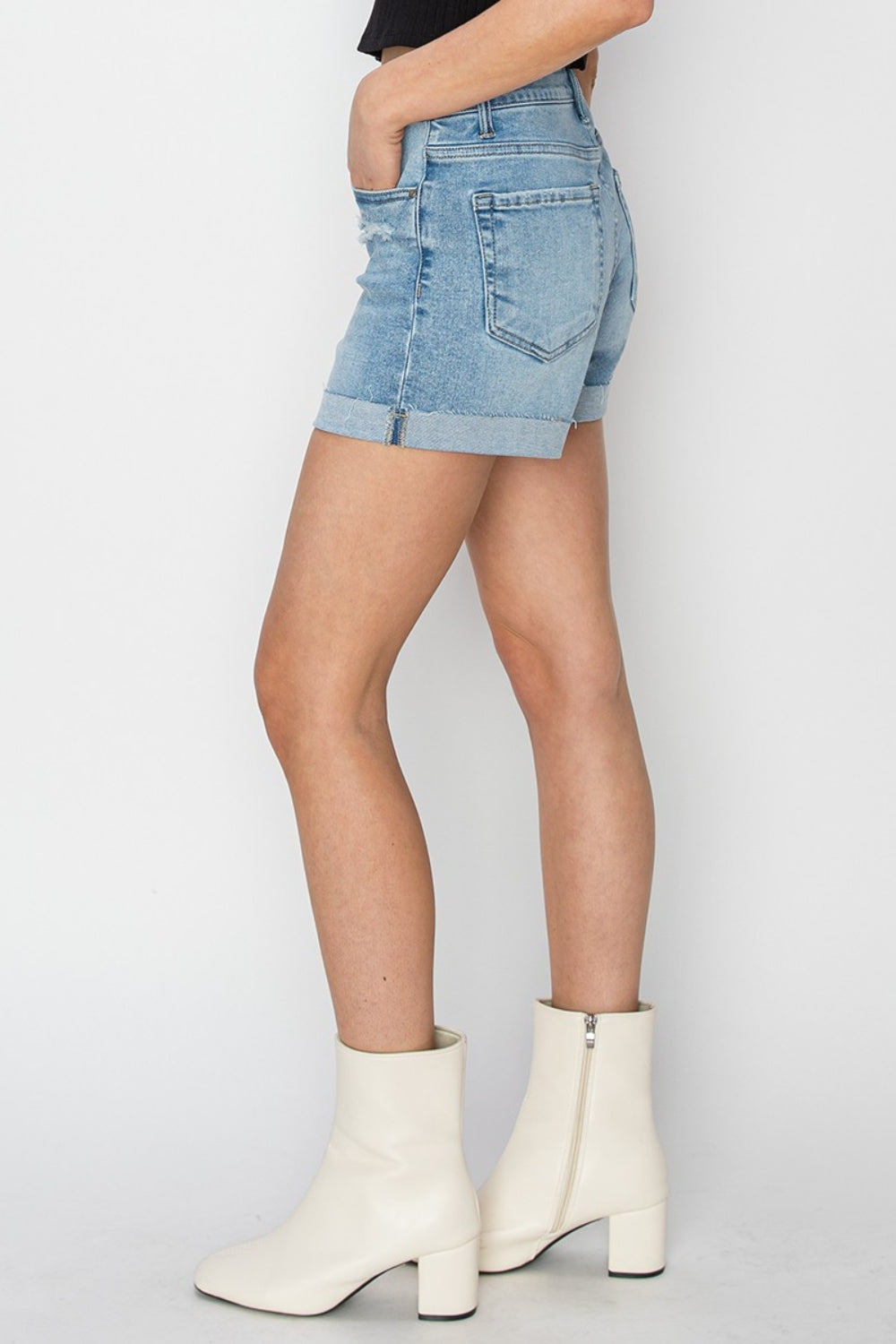 Distressed Waist Denim Shorts