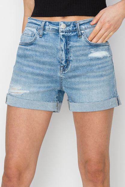 Distressed Waist Denim Shorts