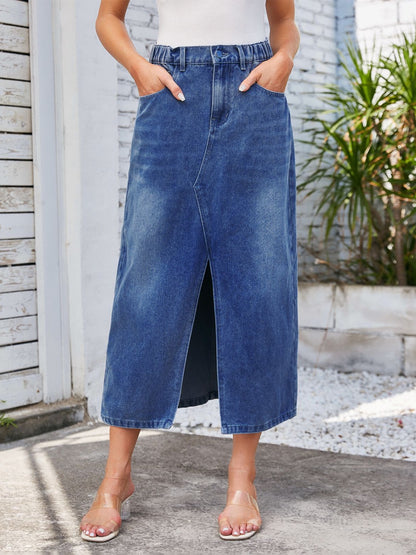 Slit Midi Denim Skirt