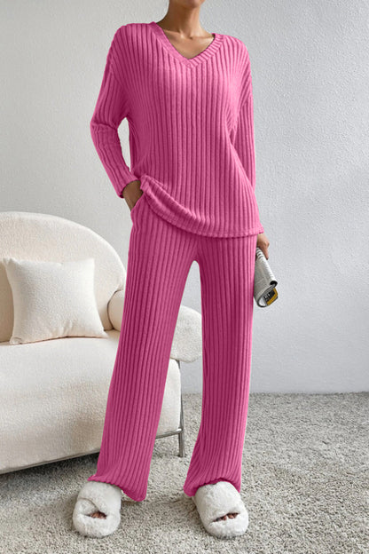 V-Neck Top and Pants Set