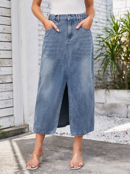 Slit Midi Denim Skirt