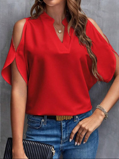 Notched Half Sleeve Blouse