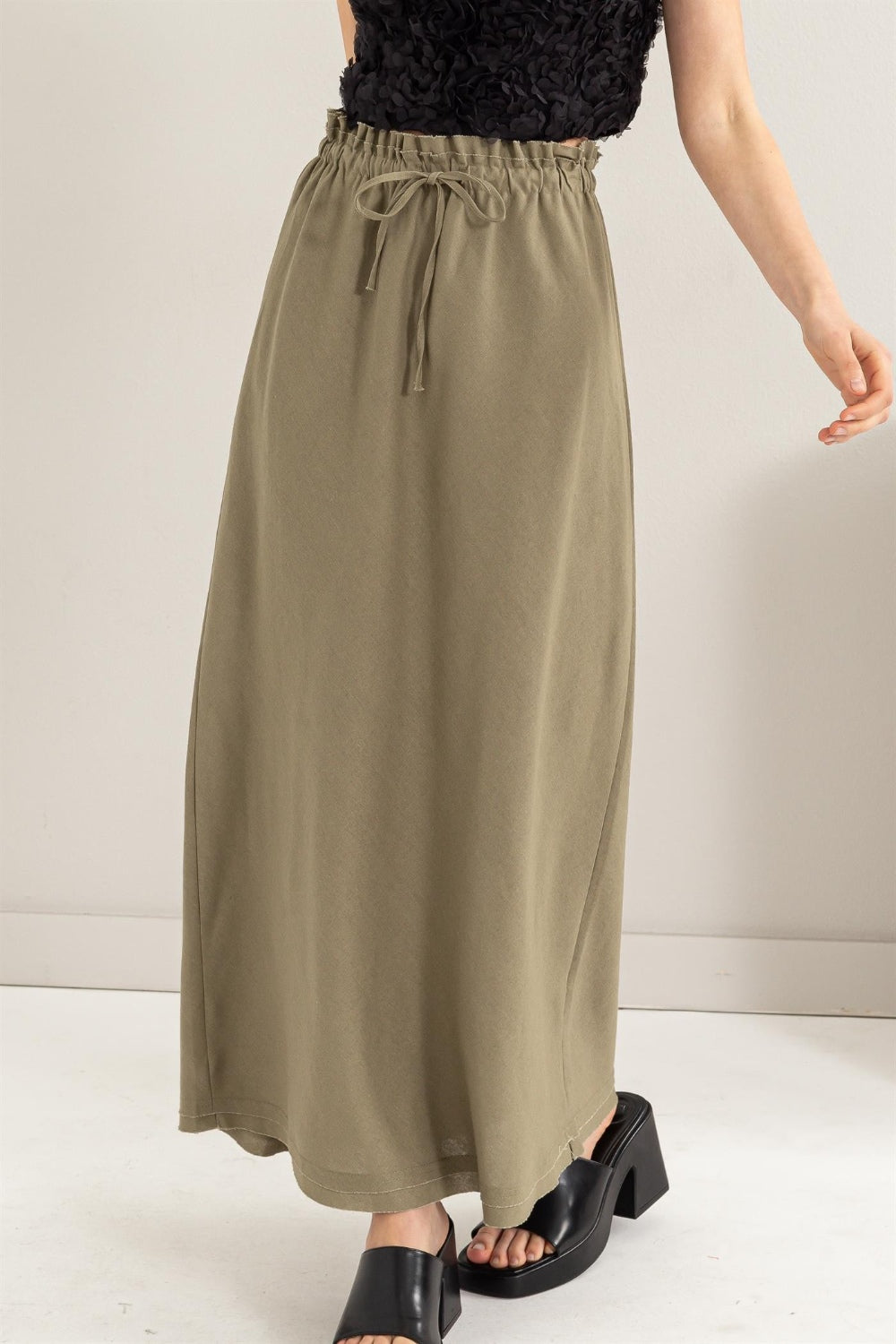 Drawstring Linen Maxi Skirt