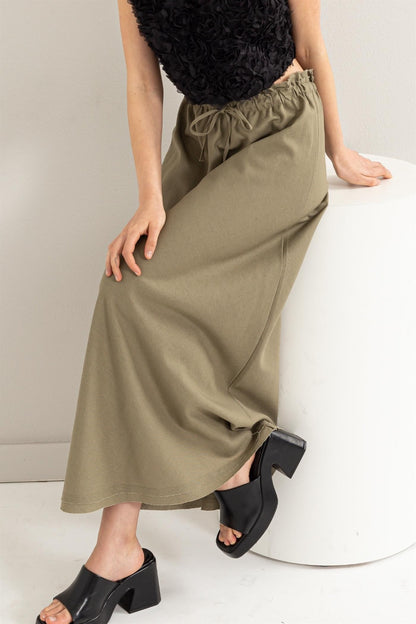 Drawstring Linen Maxi Skirt