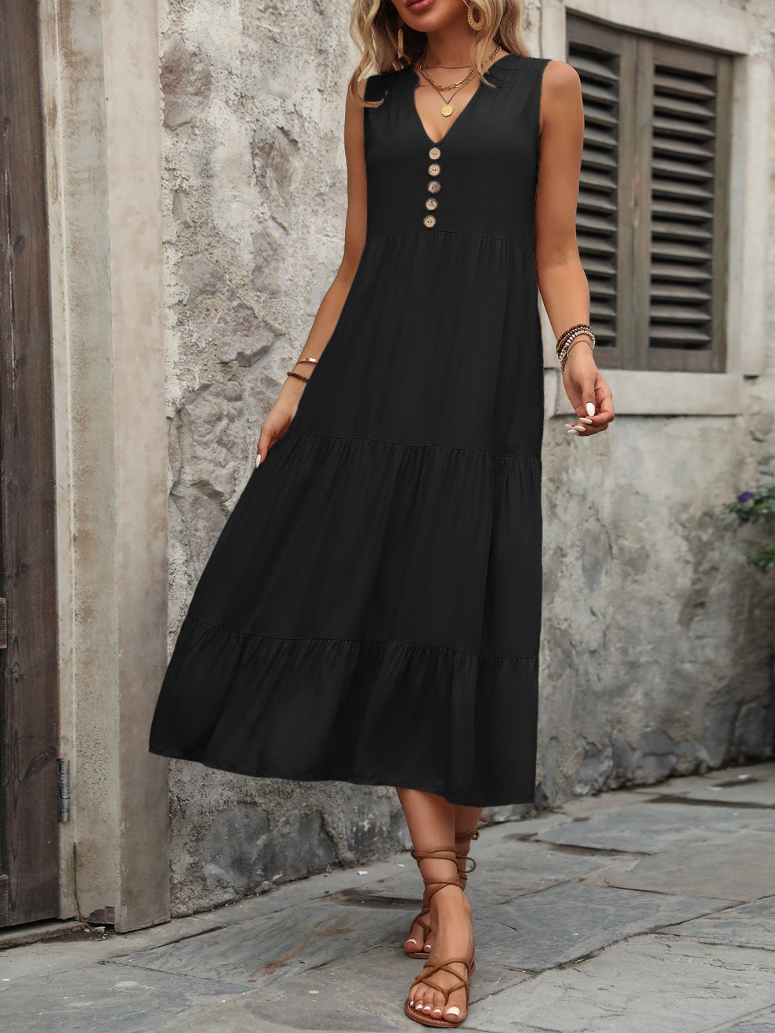 Button Notched Dress