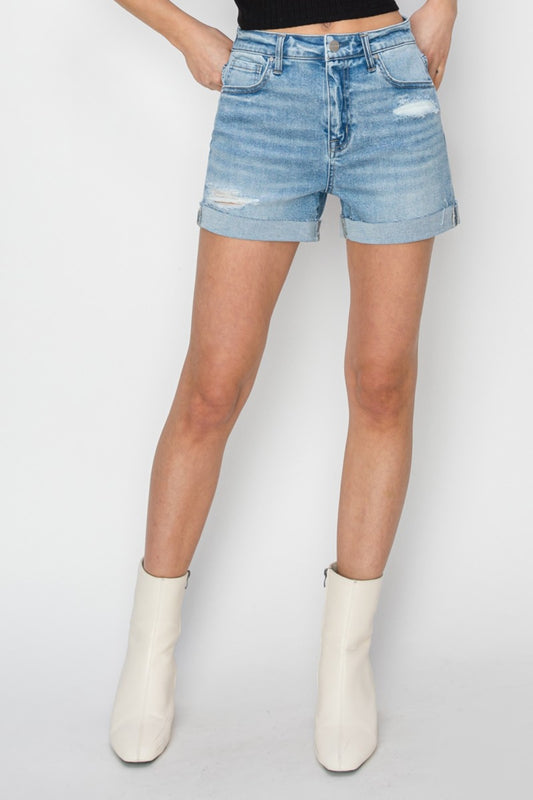Distressed Waist Denim Shorts