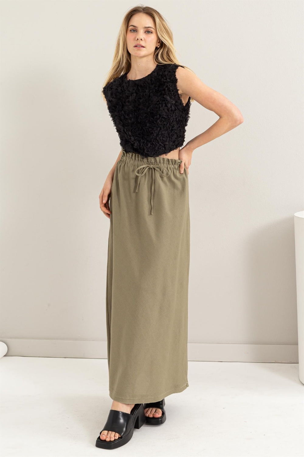 Drawstring Linen Maxi Skirt